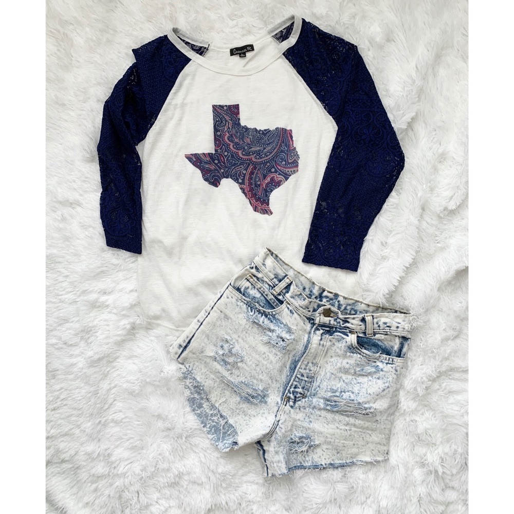 ⚡️Texas 3/4 Lace Sleeve Baseball Tee - Picture 1 of 3